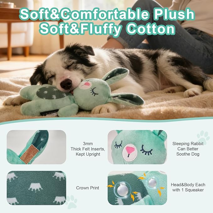 Green Bunny Plush Squeaky Dog Toy for Chewers Puppy Teething Chew Toy Cute Soft Funny Indoor Outdoor Interactive Rabbit Stuffed Animal Dog Toy for Small Medium Large Dogs Toy Gift 26cm/10.24in