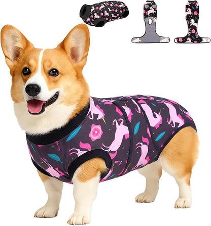 PetWarm Recovery Suit for Dogs, Dog After Surgery Onesie, Spay and Neuter, Prevents Licking Cotton Protect Dog Abdominal, E-Collar Alternative, Unicorn Pattern, Black, M