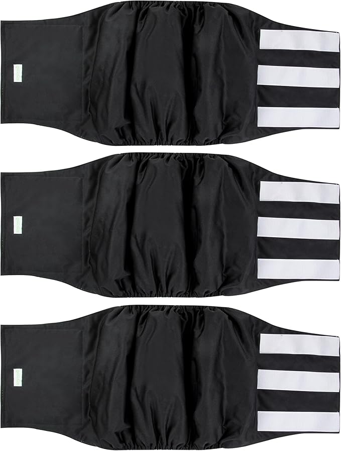 Wegreeco Washable Male Dog Belly Wrap - Pack of 3 - (Black, Black, Black, X-Large)