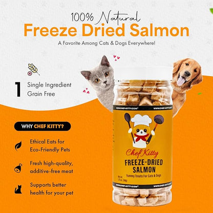Freeze Dried Salmon Cat Treats | 100% Wild Caught Salmon Dog Treats, Grain- Free | High Protein, Single Ingredient Cat & Dog Food Toppers | No Additives or Preservatives | Tested in USA | 1.4 oz