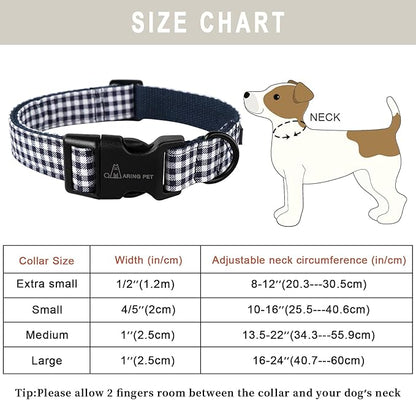 ARING PET Dog Collar, Cute Adjustable Comfortable Cotton Navy White Plaid Pet Collars for Small Medium Large Male Female Boy Girl Dogs-X-Small