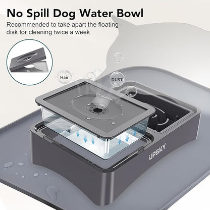 UPSKY 3-in-1 Elevated Dog Bowls with Mat, Large 24 x 16 Inches, 4 Height Adjustable Stand with Slow Feeder, Stainless Steel Bowl for Small to Medium Dogs, Grey