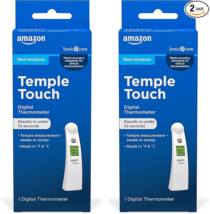 Amazon Basic Care Temple Touch Digital Thermometer, White (Pack of 2)