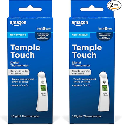 Amazon Basic Care Temple Touch Digital Thermometer, White (Pack of 2)