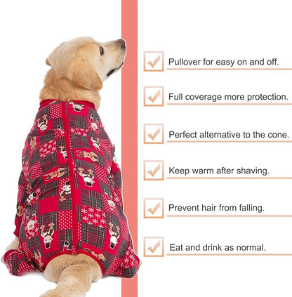 Yeapeeto Dog Onesie Surgery Recovery Suit for Large Medium Bodysuit Dogs Pajamas PJS Full Body for Shedding, Prevent Licking, Wound Protection, Cone Alternative… (Xmas Red, 7X-Large (Pack of 1))