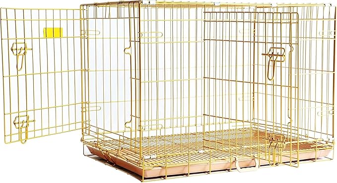 HOMEY PET Copper Gold Dog Crate 36 Inch, Portable Folding Metal Wire Dog Kennel Pet Dog Cage with Removable Floor Grid, Pull Out Leak-Proof Pan, Double Doors, Handle for Medium Dogs, Indoor Outdoor