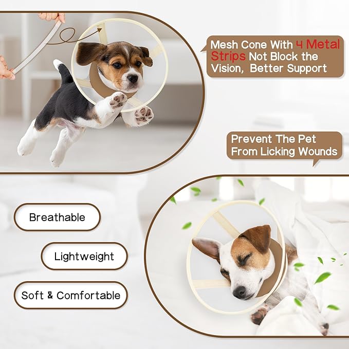 Soft Dog Cone Collar to Stop Licking-Adjustable Comfortable Mesh Recovery Collars After Surgery for Small or Miniature Dog, Alternative to Plastic Elizabethan Collar for Neuter Incision Care (Brown,L)