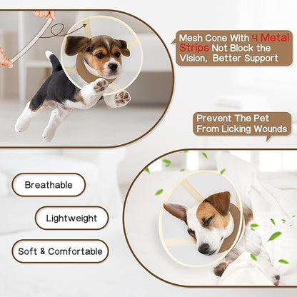 Soft Dog Cone Collar to Stop Licking-Adjustable Comfortable Mesh Recovery Collars After Surgery for Small or Miniature Dog, Alternative to Plastic Elizabethan Collar for Neuter Incision Care (Brown,L)