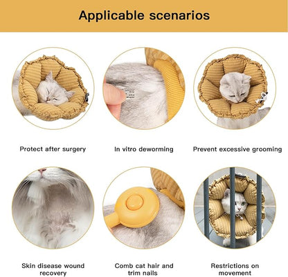 H HIDREAM Soft Cat Cone Collar， Cute Adjustable Cat Recovery Collar，Elizabethan e Collar that can Protect Head and Foot Wounds，Daisy Yellow All-Season Style
