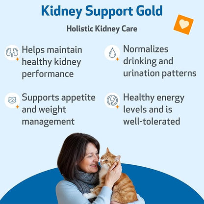 Pet Wellbeing Kidney Support Gold for Cats - Supports Normal Kidney Function & Detox, Healthy Hydration & Energy with Rehmannia & Dong Quai - NASC Certified & Vet-Formulated - 4 oz Liquid Formula