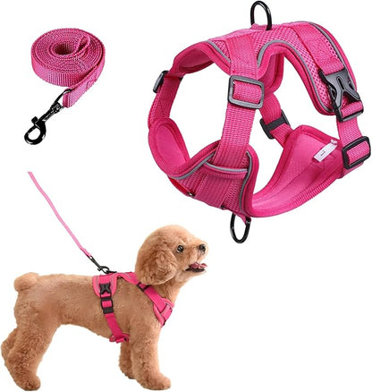 SOLMOONY Small Dog Harness,Soft Mesh Puppy Harness and Leash Set,No Escape Cat Harnesses for Training Walking,Reflective Adjustable Puppy Vest for Small Medium Dogs, Cats (Hot Pink, XL)