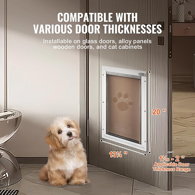 VEVOR Pet Door for Interior and Exterior Doors, Aluminum Frame, Metal Closing Panel and Lock, Strong and Durable Dog Door, Pet Door Suitable for Large Dogs (White-Large)