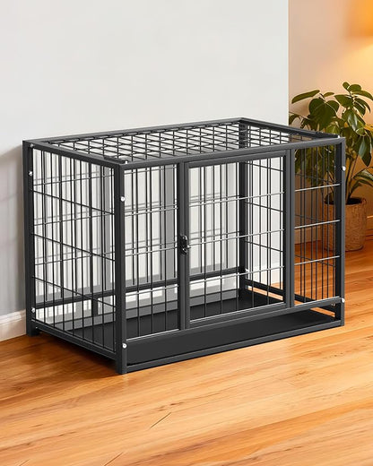 HIWOKK 32 Inch Dog Crate, Escape Proof Dog Cage with Dual Door Lock, Removable Tray for Easy Cleaning, Dog Kennel Indoor Outdoor Use