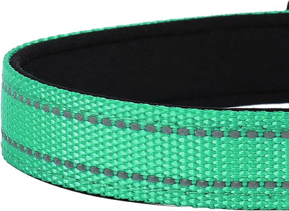 Reflective Dog Collar, Adjustable Soft Neoprene Padded Nylon Pet Collars with Buckle for Medium Dogs, Grass Green,M