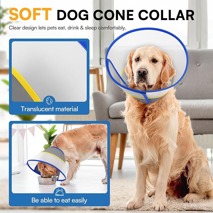 Queenmore Dog Cone Collar Flexible Recovery Cone for Dogs After Surgery, Pet Head Cones Alternative to Stop Licking, Elizabethan Dog Neck Collar Plastic Practical, Blue Small