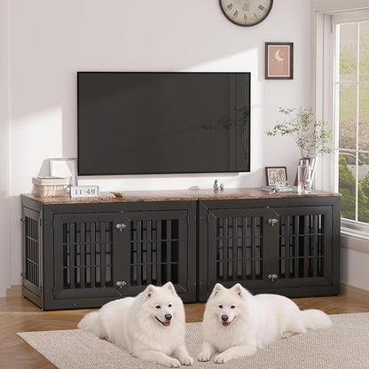 Snuowu 42" Heavy Duty Dog Crate Furniture for Small,Medium and Large Dogs,Rustic Wooden Dog Cage Kennel Indoor Furniture with Waterproof Top,Decorative Pet House Side End Table (Black & Wood)