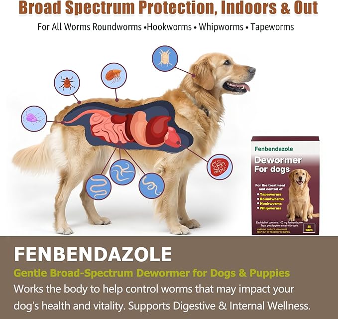 Dewormer for Dogs Fenbendazole for Tapeworms, Roundworms, Hookworms and Whipworms Broad Spectrum