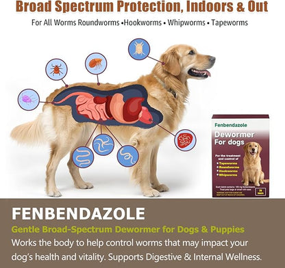 Dewormer for Dogs Fenbendazole for Tapeworms, Roundworms, Hookworms and Whipworms Broad Spectrum
