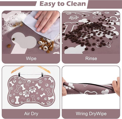 Dog Cat Mat for Food and Water,Rapid Absorbent Pet Feeding Mat, Bone Shaped Dog Placemat Bowl Mat with Rubber Backing,No Stains Pet Food Mats Indoor, Pet Accessories Supplies,Brown 23"×36"