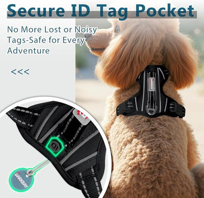 BARKBAY Dog Harness No Pull Oxford with ID Tag Pocket - Heavy Duty, Reflective, Easy Control for Large Dogs(Black Oxford,XS)
