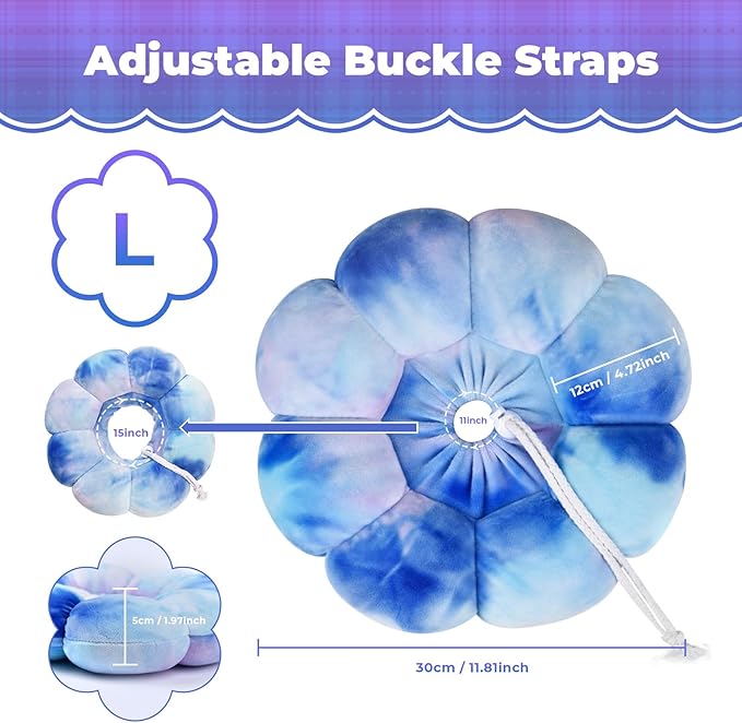 Flower Cat Cone, Uadonile Adjustable Dog Cone Collar, Soft Dog Elizabethan Collar Recovery E Collar After Surgery, Recovery E-Collar for Kittens/Puppies and Cats Recovery(Tie-dye Purple Blue, L)
