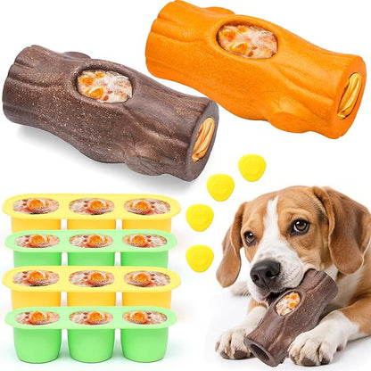 2 Pack Dog Toys for Aggressive Chewers, Interactive Indestructible Dog Toys with Frozen Treat Function, Durable Dog Puzzle Toy for Large & Medium Dogs, Reduces Anxiety, Orange & Brown