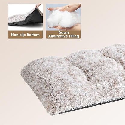 EHEYCIGA Fluffy Dog Crate Bed for Extra Large Dogs, Plush Faux Fur XLP Pad, Calming Anti Anxiety XL Plus Bed for Crate, Washable Soft Warm Dog Mat with Non-Slip Bottom, Brown