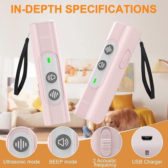 Anti Barking Device for Dogs - Dog Bark Deterrent Devices for Stopping Bad Dog Behavior - Ultrasonic Dog Bark Deterrent, Refuse to Shout and Slap - Best Anti Barking Device Rechargeable（Pink）