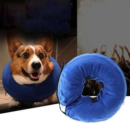 Inflatable Dog Neck Collar PVC Soft Warm Comfortable Protective Recovery Cone for Post Surgery Skin Itching Pets (Blue)