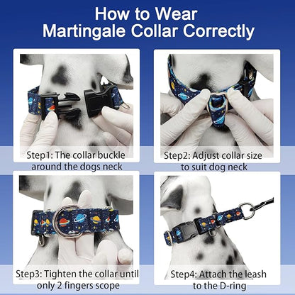 Martingale Dog Collars with Buckle No Slip Training Boy Dog Collar for Large Dogs (Blue Space, Large)