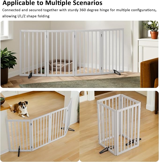 Dog Gate 32" Tall Freestanding Dog Gate for Doorways Foldable Pet Gate for Dogs Indoor (White,4 Panel)