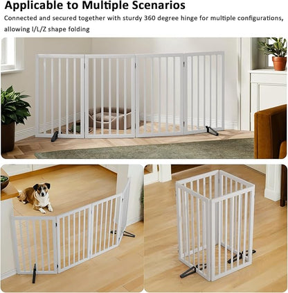 Dog Gate 32" Tall Freestanding Dog Gate for Doorways Foldable Pet Gate for Dogs Indoor (White,4 Panel)