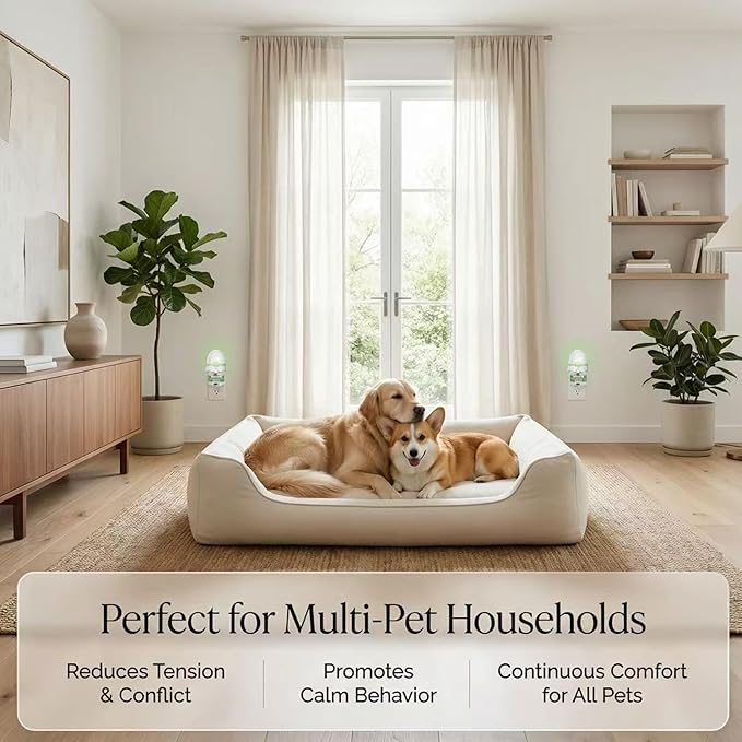 8-in-1 Dog Calming Pheromone Diffuser Kit – Pet Stress Support (2 Plug-Ins & 6x48ml Refills), Calming Diffuser for Dog During Thunderstorms, Travel, Separation, Fireworks & Vet Visits, 180-Day Supply