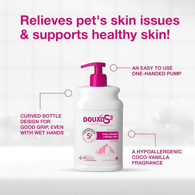 Douxo S3 Calm Shampoo, Contains 0.75% Ophytrium, Soothing, For Itchy, Irritated or Allergic Skin, For Dogs and Cats, 16.9 fl. oz. (500mL)