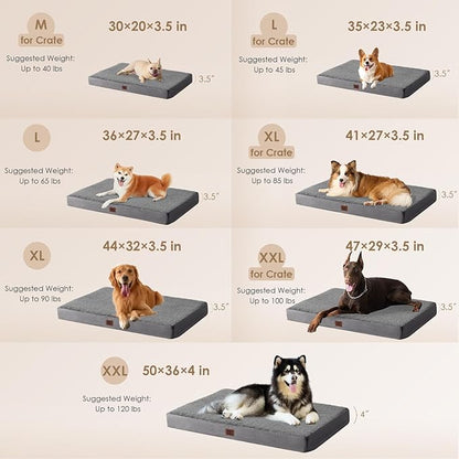 EHEYCIGA Orthopedic XL Dog Beds for Extra Large Dogs with Removable Washable Cover, Grey, 44x32