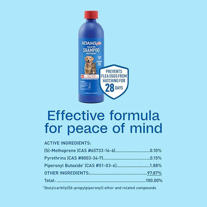 ADAMS Plus Flea & Tick Shampoo with Precor for Dogs, Cats, Puppies & Kittens, Flea Shampoo to Treat Flea Infestations, Kills Ticks, Fleas, Flea Eggs & Lice, Cleans and Conditions Coat, 12 Ounces