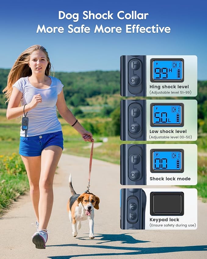 SLOPEHILL Dog Training Collar with Remote, 4200FT Electronic Dog Shock Collar with Beep, Vibration, Shock, Flash Light and No Shock Mode, Electric Shock Collar for Small Medium Large Dogs,Dark Blue