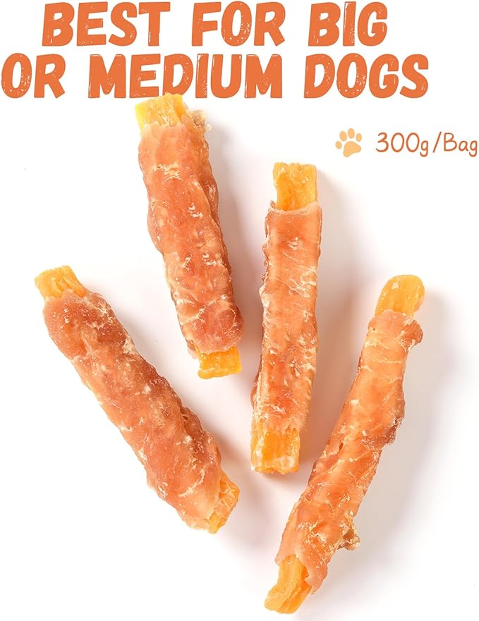 Pawmate Chicken Jerky Wrapped Sweet Potato Dog Treats w/Taurine, Healthy Dog Snacks Low Fat High Protein, Chewy Training Rewards Treats for Small Medium Large Breeds,10.6 oz, 13-17 Counts