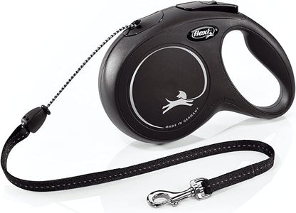 FLEXI New Classic Cord Retractable Dog Leash for Medium Dogs up to 44 lbs. – 26 ft., Black | Tangle-Free Pet Walking Leash with One-Handed Brake, Pause, Lock | German Quality Product