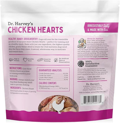 Dr. Harvey's Freeze-Dried Chicken Hearts - Training Dog Treats, Single Ingredient, All-Natural USA Sourced Protein, Allergen-Free - 7 Ounces (Pack of 1)