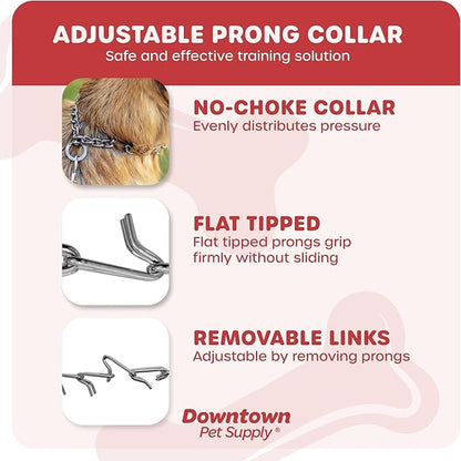 Downtown Pet Supply Chrome Plated Prong Collar for Dogs, Large - Adjustable, No-Choke and No Pull Dog Collar with Removable Links - Pinch Collar for Dogs Over 50 lbs and 22" Neck Width