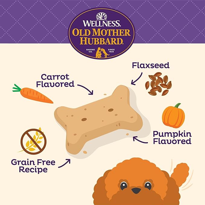 Wellness Old Mother Hubbard Classic Grain Free Pick of the Patch Dog Biscuits, Natural Training Treats, Pumpkin and Carrot Flavor, Mini Size. 16 oz Bag