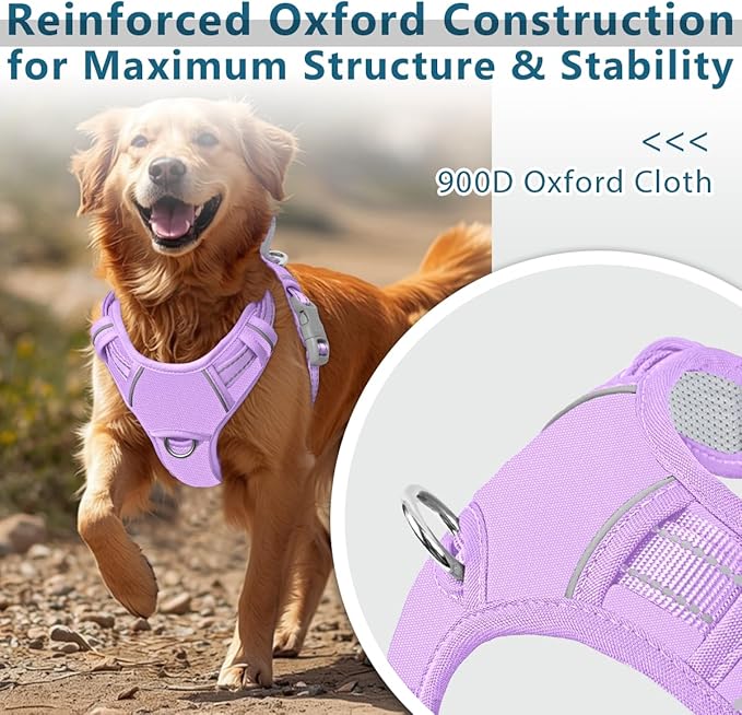 BARKBAY Dog Harness No Pull Oxford with ID Tag Pocket - Heavy Duty, Reflective, Easy Control for Large Dogs(Violet Purple Oxford,XL)
