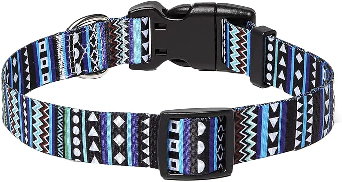 Mihqy Dog Collar with Bohemia Floral Tribal Geometric Patterns - Soft Ethnic Style Collar Adjustable for Small Medium Large Dogs（Bohemian Blue,M）