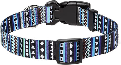 Mihqy Dog Collar with Bohemia Floral Tribal Geometric Patterns - Soft Ethnic Style Collar Adjustable for Small Medium Large Dogs（Bohemian Blue,L）