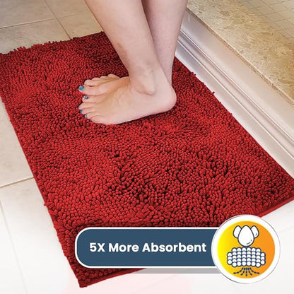 Muddy Mat® | Super Absorbent Door Mat Indoor, Microfiber Quick Dry Chenille Entryway Rug, Non-Slip Front Door Mat, Indoor Mats for Entryway, Machine Washable Pet Rug, Red 59"x24"