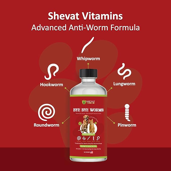 Bye Bye Worms – Advanced Dewormer for Cats & Dogs | Safe & Effective Liquid Worm Treatment | Chicken Flavor (120ML)