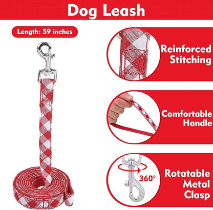 EXPAWLORER Cute Dog Harness and Leash Set - Red Girl Dog Harness Checkered Step-in Design, Easy Adjustable No-Choke Lightweight Breathable Vest for Puppy Small Dogs Cats Outdoor Walking, Small