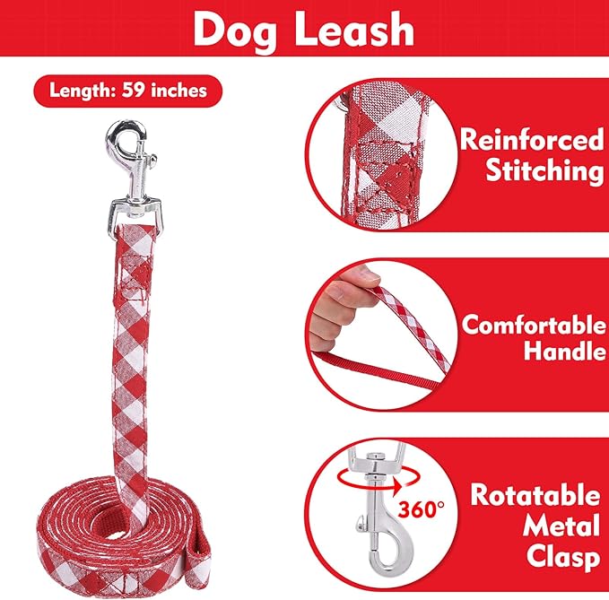 EXPAWLORER Cute Dog Harness and Leash Set - Red Girl Dog Harness Checkered Step-in Design, Easy Adjustable No-Choke Lightweight Breathable Vest for Small Medium Dogs Outdoor Walking, Medium