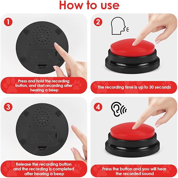 lazycozy® Dog Buttons for Communication - Pack of 6 Talking Buttons with Clear Voice Recording, 30 Seconds, Bright Colors, Easy Press for Pet Training